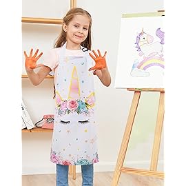WERNNSAI Kids Art Aprons for Cooking - Unicorn Kids Painting Apron for Girls age 2-5, Toddler Kid Art Smock Toddler Chef Aprons for Children Kitchen Baking Gardening Party Birthday Gift