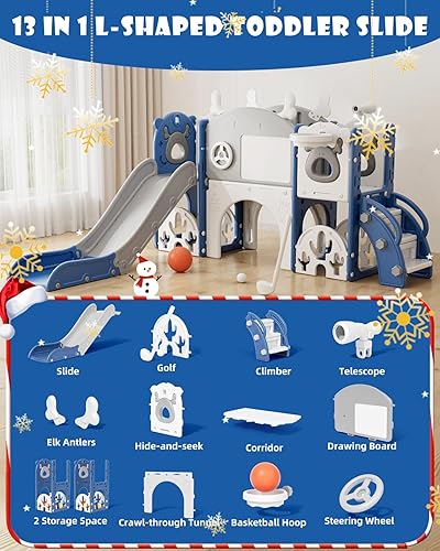 Miniatura 2 de XJD Juego de toboganes 13 en 1 para niños pequeños a partir de 1 año, nueva actualización con juego de golf, aro de baloncesto, tabla de dibujo para