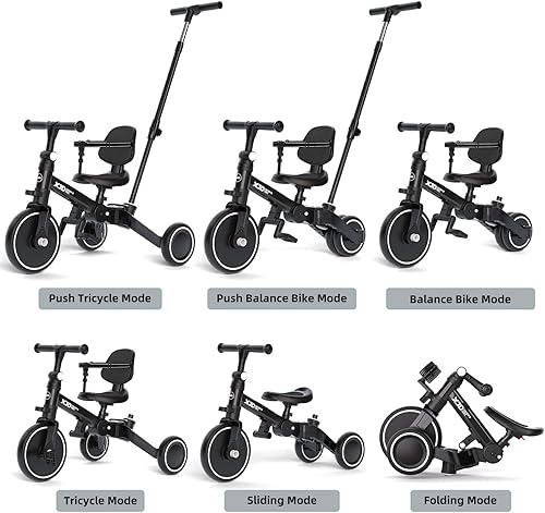 Miniatura 2 de XJD Bicicleta para niños pequeños, triciclo plegable 6 en 1 para niños de 1 a 4 años con mango de control parental, bicicleta de equilibrio con