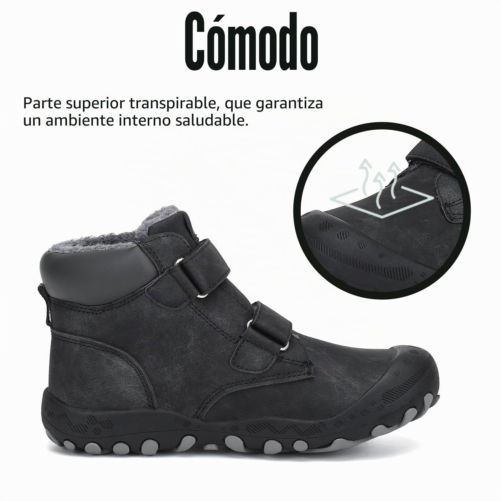 Mishansha Botas de Nieve Niño Botas Antideslizantes, Negrocarbón 38 | Forro cálido, cierre de autollenado, puntera reforzada, suela con dibujo, colegio, paseos, nieve