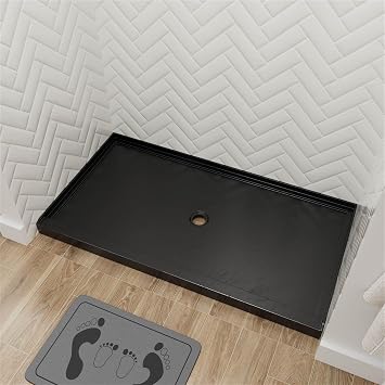 60"L x 36"W x 4"H Center Drain Shower Pan, Acrylic Rectangular Shower Base with Non-Slip Rock Texture for Bathroom, Matte Black, ST503S-BR