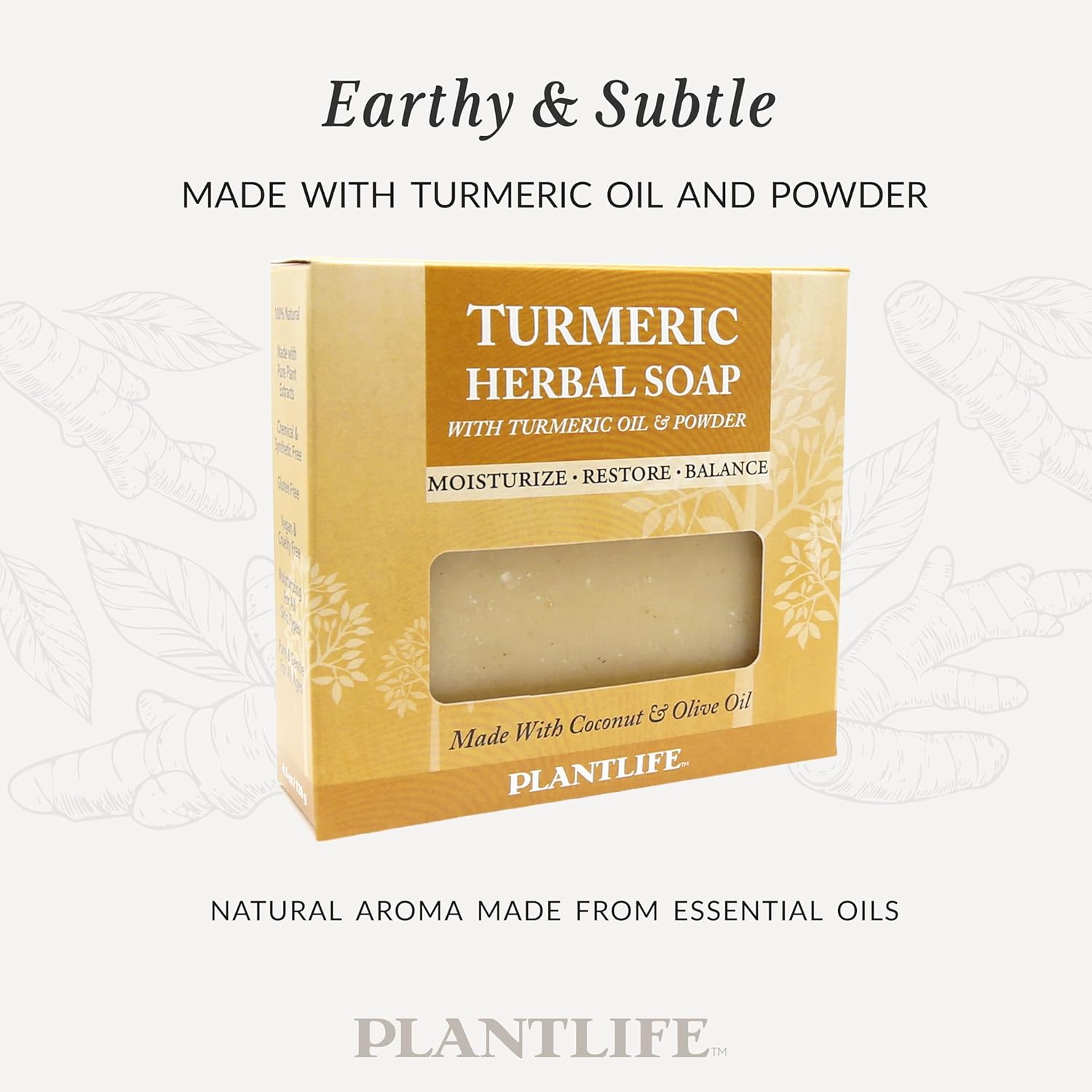 Plantlife Turmeric 6-Pack Bar Soap - Moisturizing and Soothing Soap for Your Skin - Hand Crafted Using Plant-Based Ingredients - Made in California 4.5oz Bar