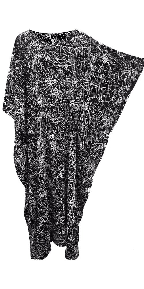 Cool Kaftans Women's Black Nina Abstract Batik Kaftan Caftan Long Beach Swimwear Maxi Long Summer Dress Plus Relax (Free Size Fits Uk 8 To 34, )