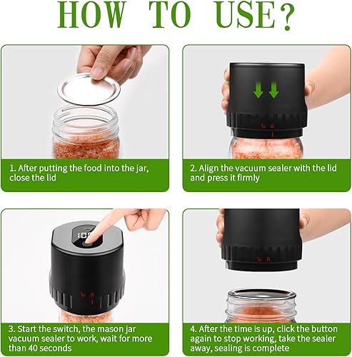 Miniatura 4 de Kit de sellador al vacío para tarros de masón, sellado al vacío eléctrico inalámbrico para tarros Mason de boca ancha y boca regular, almacenamiento