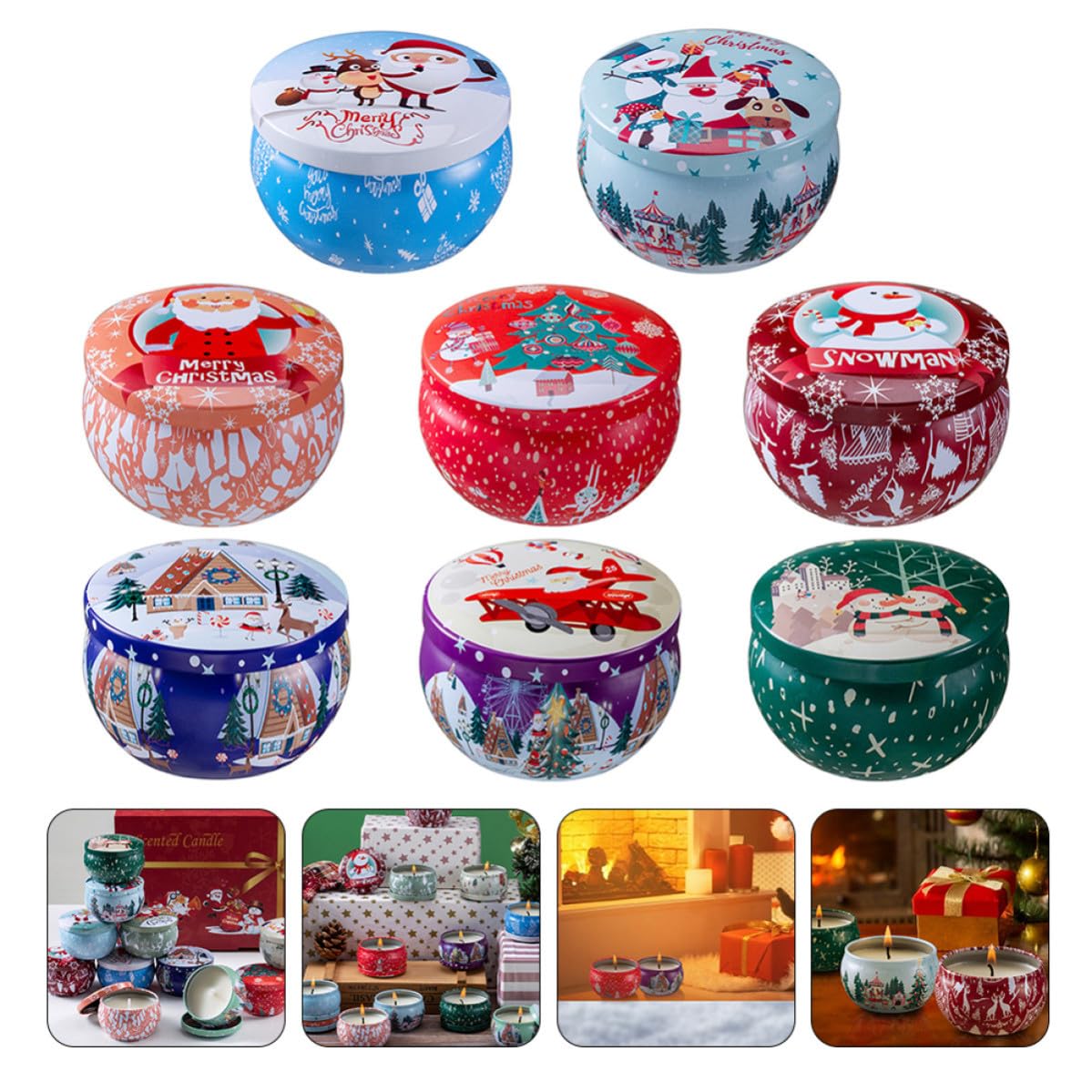 8 Stück Weihnachtsduftkerzen aus Sojawachs mit Aromatherapie Muster | Zuhause und Hochzeiten, Sauber Abbrennend, Tragbar, Längere Brenndauer