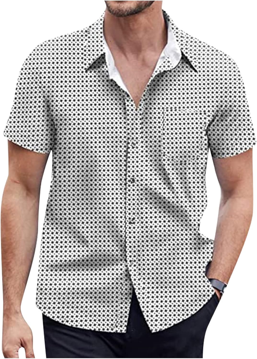 Ymosrh Men's Casual Button-Down Shirts Short Sleeve Button Shirt Casual Short Shirt Loose with Pocket Casual Shirts, M-3XL