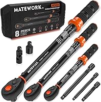 MATEWORK 8PCS Upgraded Torque Wrench Set: 1/4" 3/8" 1/2" Drive Click, ±3% Accuracy, Dual Scale 72-Tooth, Bike Moto Car Repair Kit