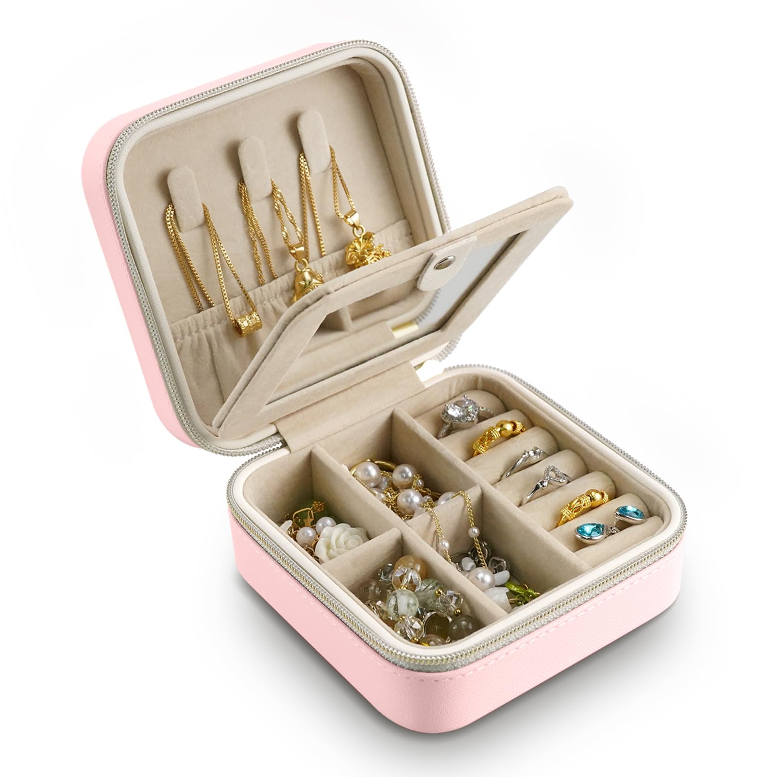 VLANDO Portagioie moderno, grande, con 6 livelli, spazioso portagioie da donna, per orecchini, anelli, gioielli, con cassetti, specchio, cuscino per orologi, regalo per donne