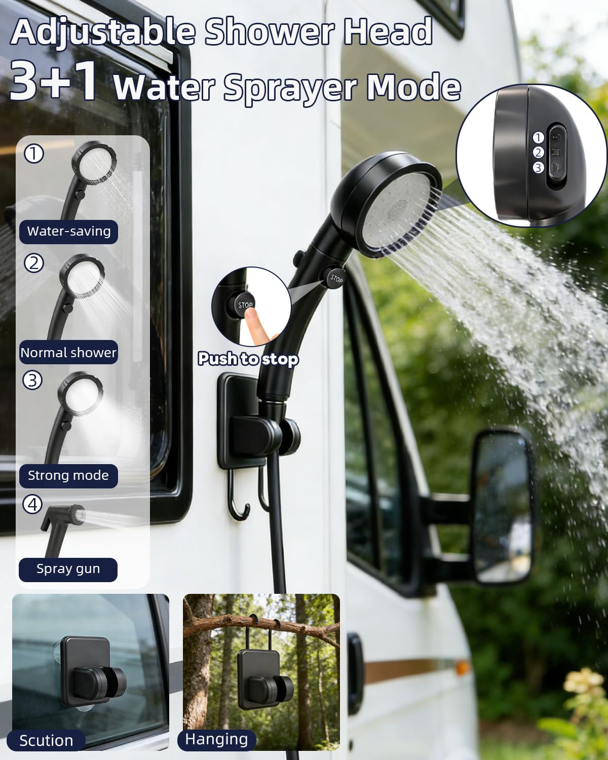 Douche portable améliorée 2026 avec chauffage pour camping, pompe de douche rechargeable de 6000 mAh avec écran LED, 3 modes de pulvérisation, seau pliable de 15,7 l, douche extérieure pour voyage