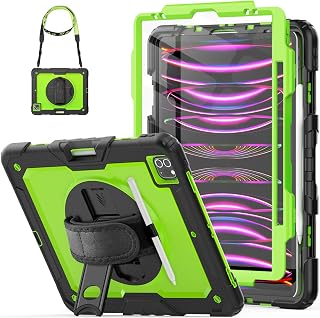HXCASEAC Case for iPad Pro 12.9 Case 6th 5th 4th 3rd Generation with Pencil Holder/Hand Strap/Screen Protector/Wireless Charge Attachment, Heavy Duty Protective 12.9-inch 2022/2021/2020/2018 - Green
