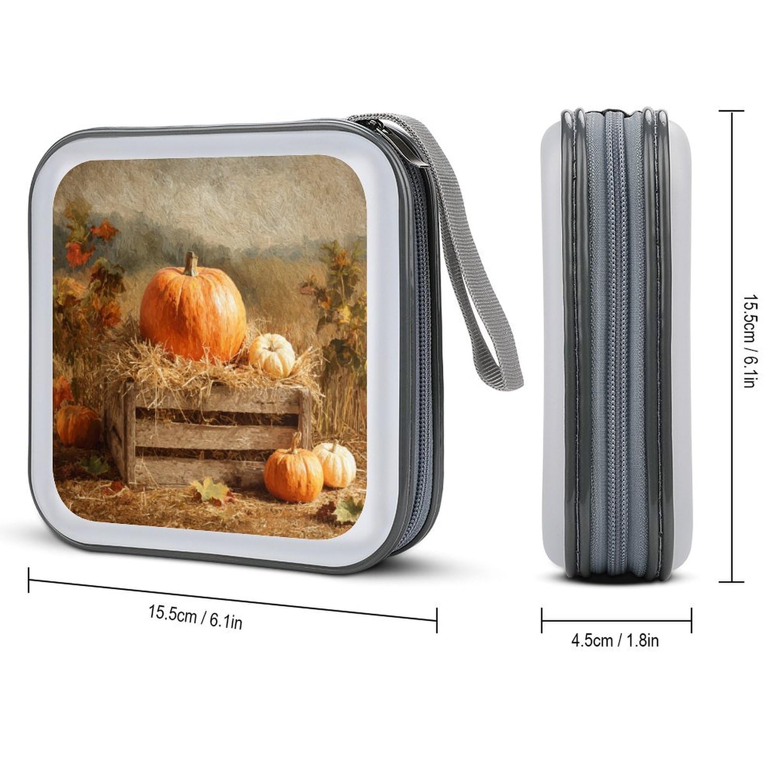 Wooden Crate Pumpkins Autumn Harvest CD Case DVD Storage Case Portable for Car Home Travel