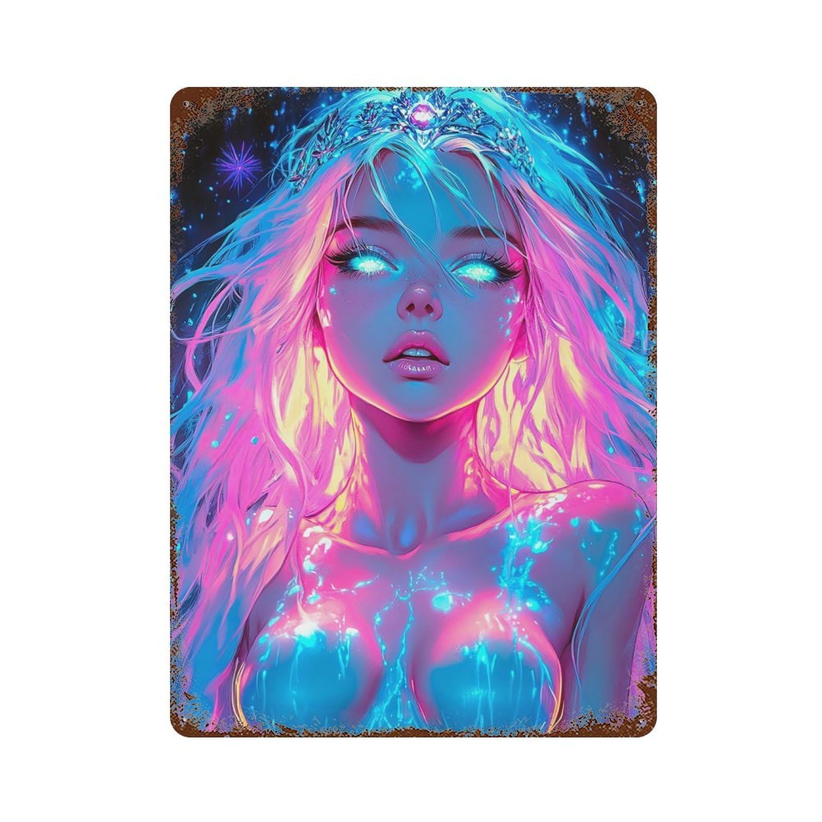 Neon Princess Rust Effect Tin Sign 15.7"x11.8", Farmhouse Wall Decor for Bistro, Counter And Cafe Decor