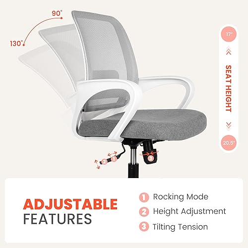 Miniatura 5 de NEO Chair Escritorio de oficina ergonómico de malla para computadora con soporte lumbar, ruedas giratorias de altura ajustable, cómoda silla de