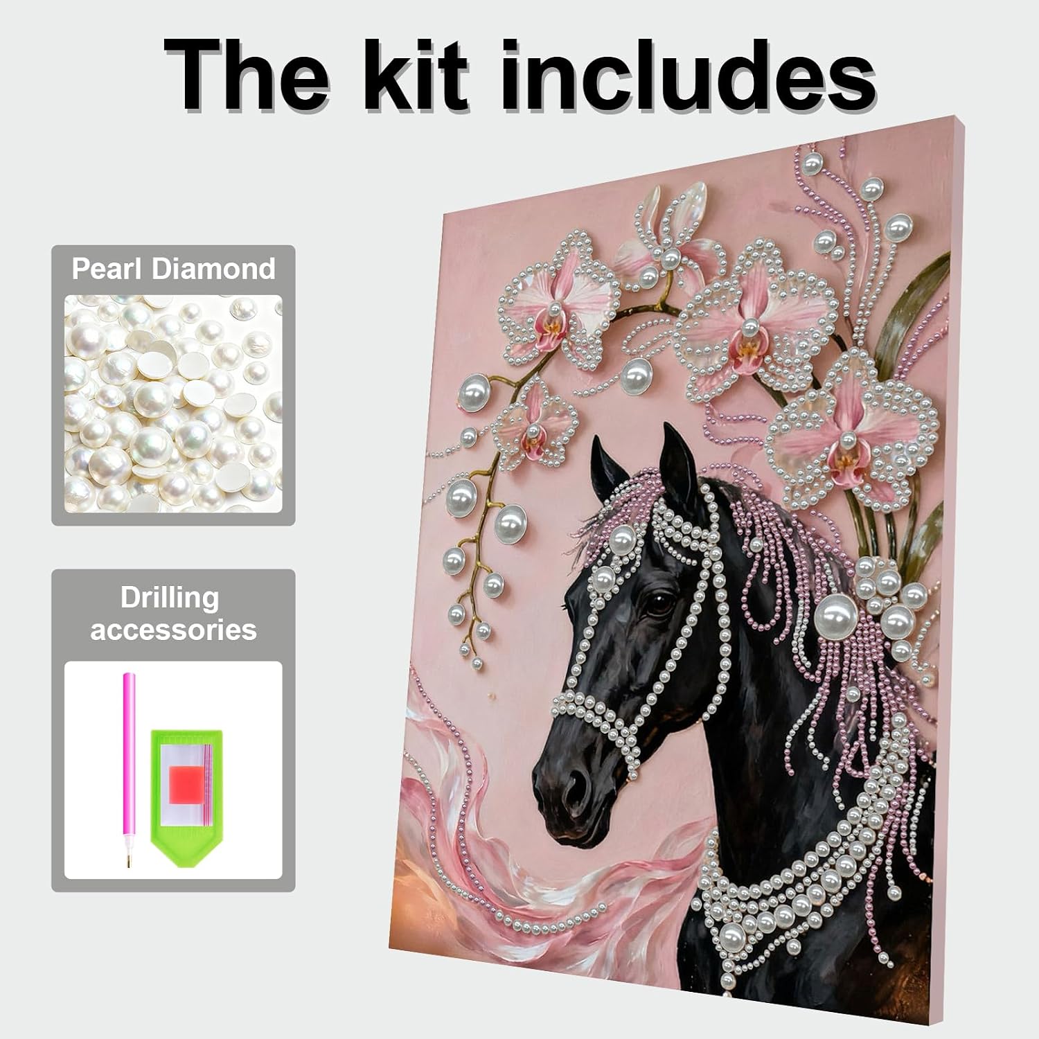 POETRYDRAW DIY Diamond Pearl Painting Kit for Adults Horse Flower, Beginner Friendly Craft Kits with Frame 30x40cm, Home Decor Housewarming Gift, Diamond Dots Beads Canvas Art for Wall Decor