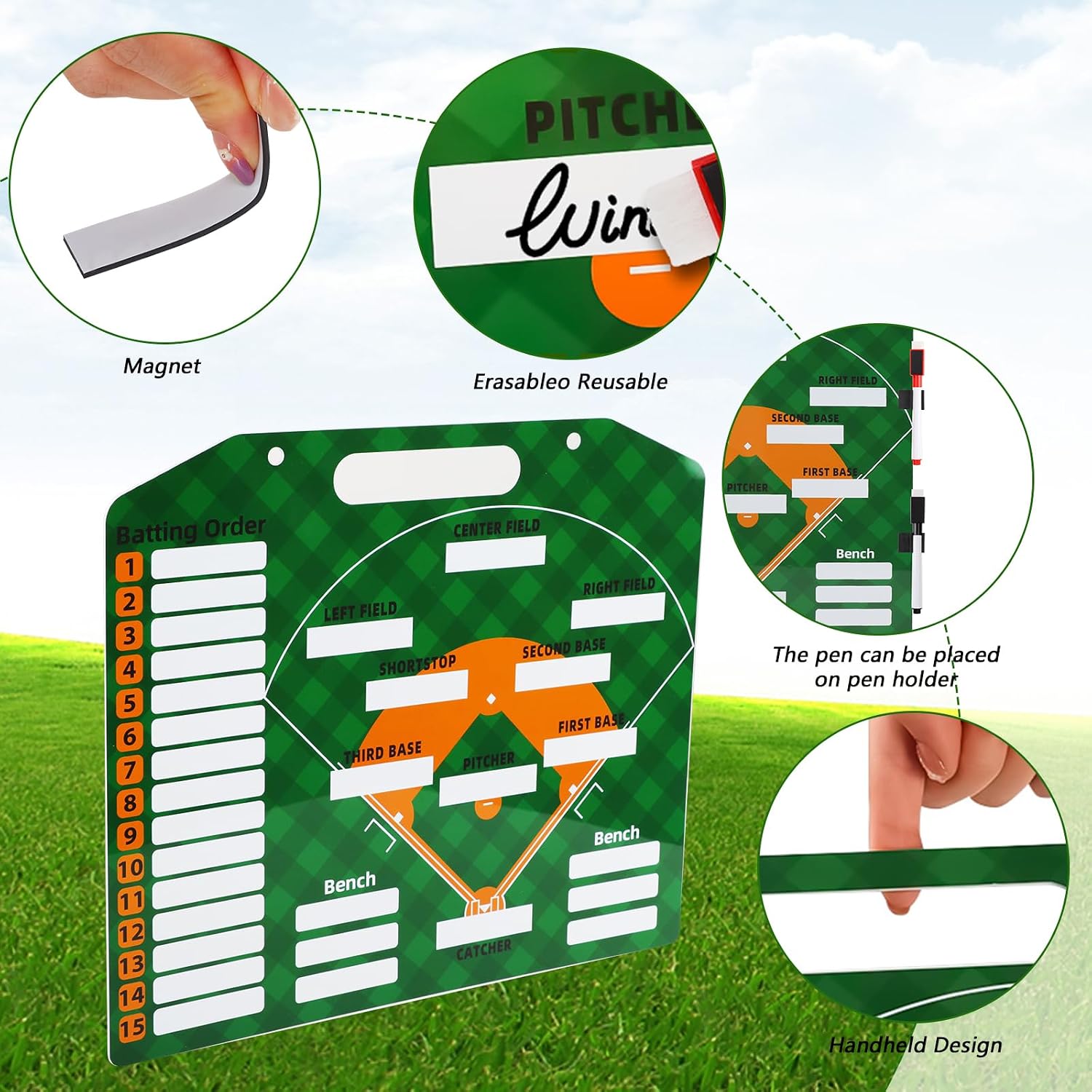 Magnetic Baseball Lineup Board for Dugout, Dry Erase Coach Lineup Board, Premium Tactical Baseball Coaching Board with 30 Lineup Cards and 10 Marker, Softball Baseball Coach Gifts