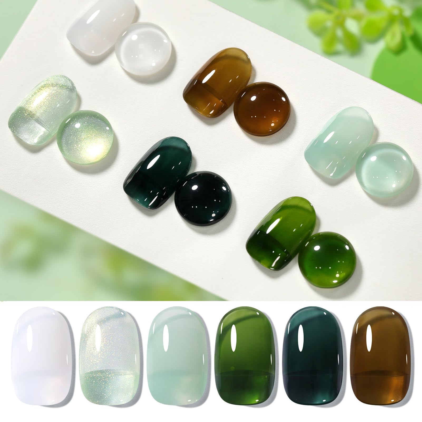 Born PrettyJelly Green Milky White Gel Nail Polish Set Spring Summer Transparent Sheer Colors Gel Nail Kit for Salon Gel Manicure and Nail Art DIY at Home 6 Colors