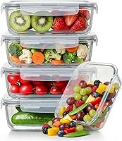 Peaktent 5-Pack 36oz Borosilicate Glass Meal Prep Containers with Airtight Lids - Freezer to Oven Safe, Dishwasher Safe, BPA-Free Stackable Set