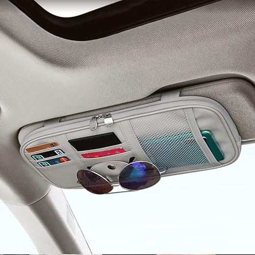 Organizador de visera solar para automóvil, camión, SUV, bolsa de bolsillo de almacenamiento, piel sintética con múltiples bolsillos con red de