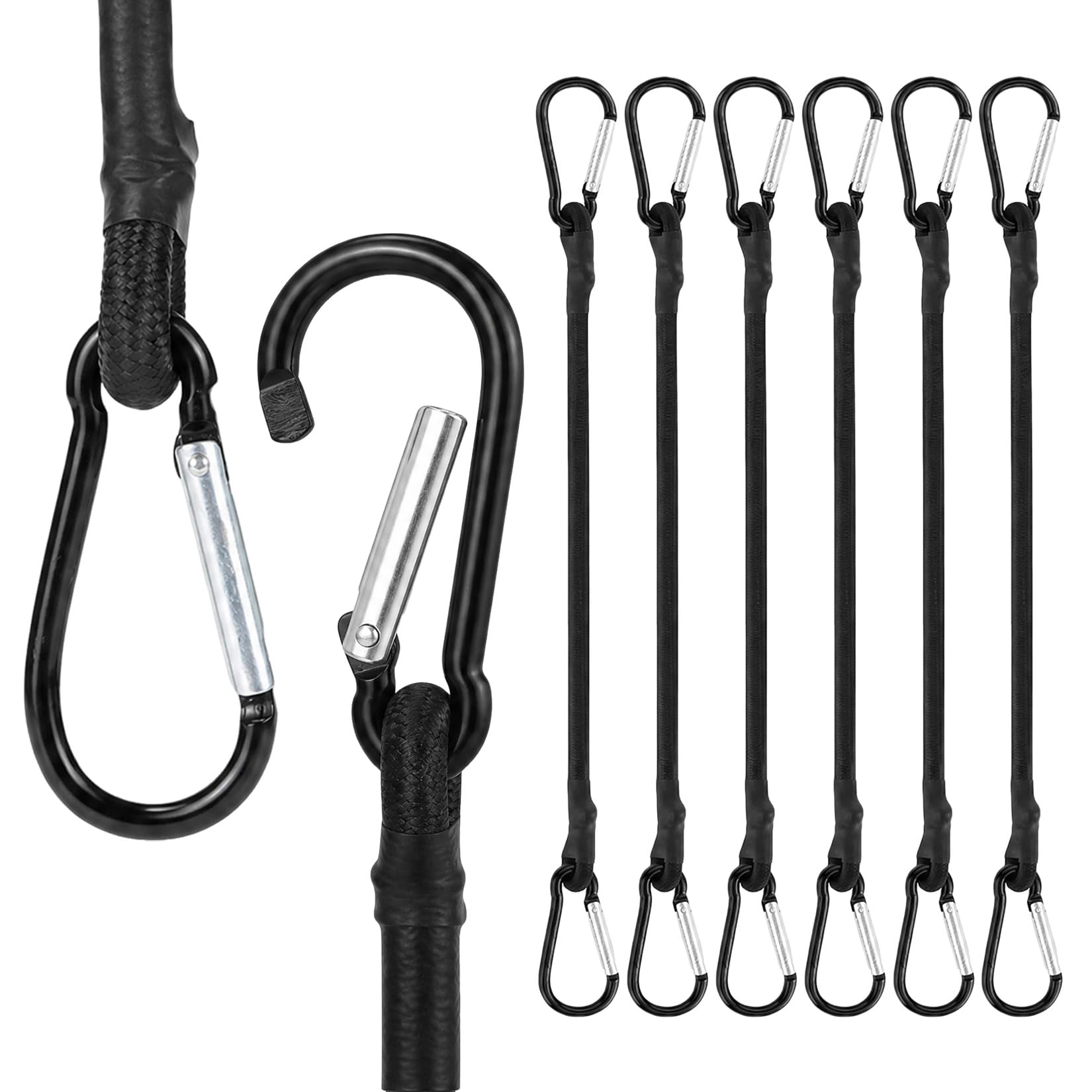 6 Pcs 30cm Bungee Cords with Hooks Durable&Stretchable Bungee Straps