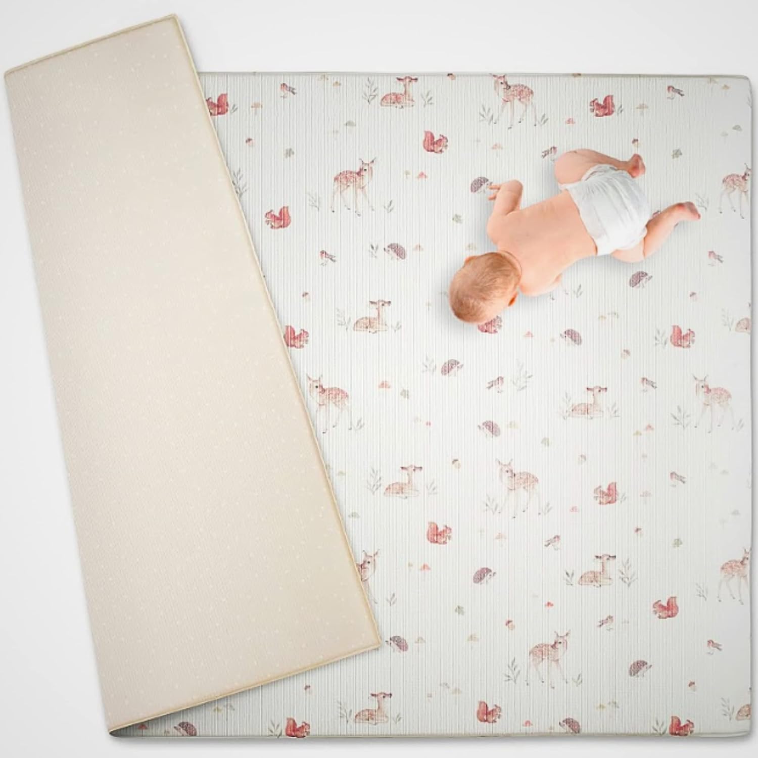 Baby Care Foam Play Mat, Tummy Time Mat, Newborn Baby Boy Baby Girl Shower Gifts, Woodland Nursery Activity Mat, Foam Mats for Kids Toddler Nap Mat Non Toxic Reversible for Baby Play Gym,6.5ft x 4.6ft