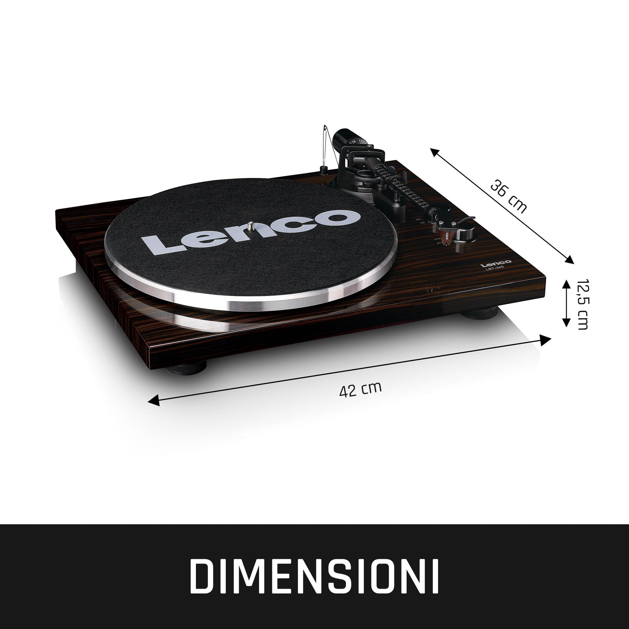 Lenco LBT-345WA - Giradischi con Bluetooth® e testina 2M Red, incluso stabilizzatore cromato - Noce