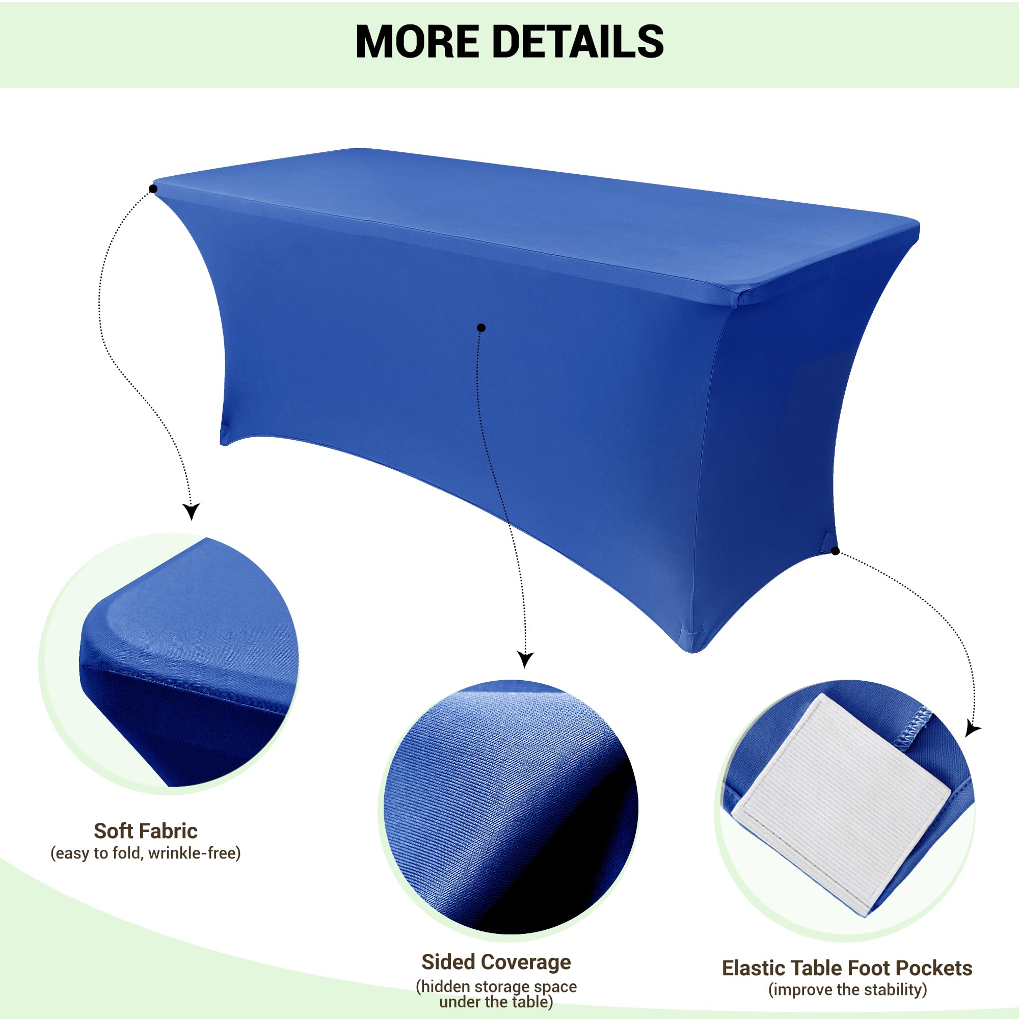 Obstal Funda de Mesa Elástica de Spandex de 6 Pies para Mesas Plegables Estándar - Paquete de 2 Manteles Rectangulares Universales Ajustados Protectores para Bodas, Banquetes y Fiestas, 183L x 76W x