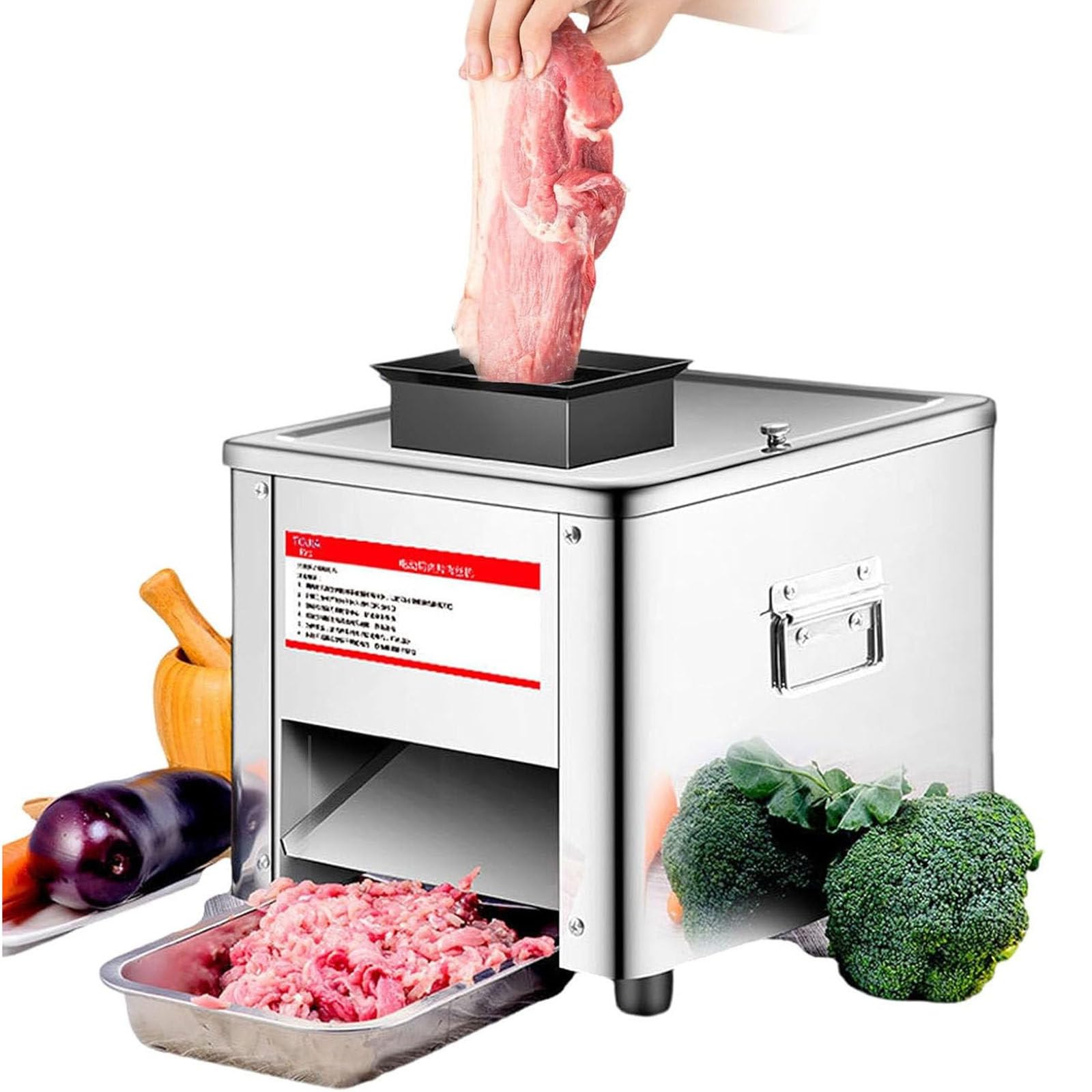 Macchina Professionale per Taglio Carne a cubetti da 850W – Automatica – per fette, Strisce e cubetti – capacità 200 kg/h (440 lb/h) – Affettatrice elettrica con Vassoio 5.0mm
