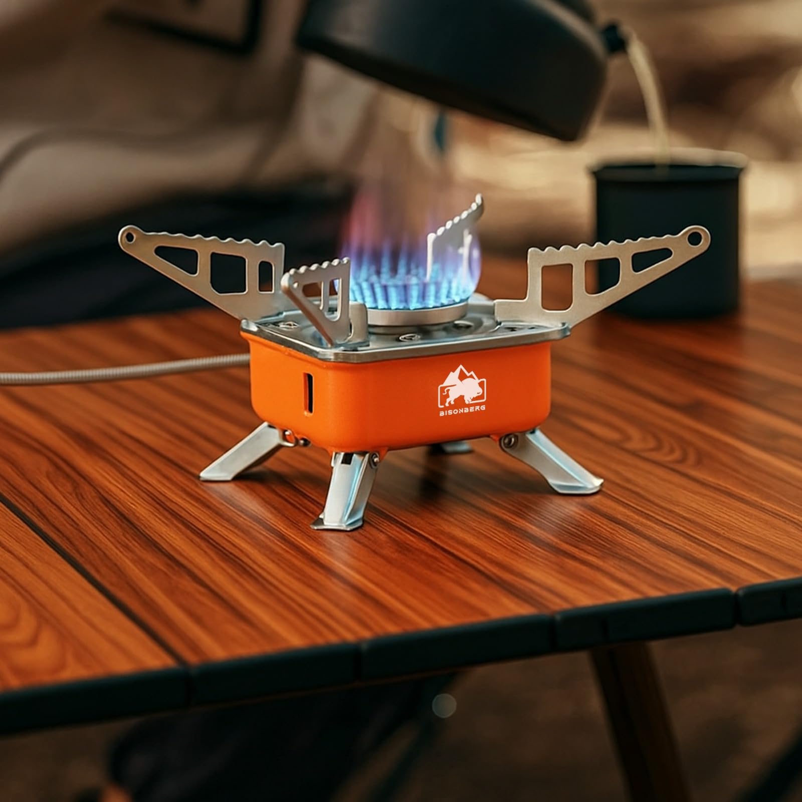 BISONBERG Camping Gas Stove, Portable Lightweight Folding Stainless Steel Furnace with Storage Bag for Outdoor Cooking, Picnic 4