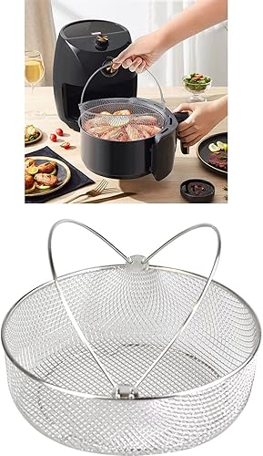 Miniatura 2 de Cesta de repuesto para freidora de aire, cesta de malla de acero inoxidable de 8.25 pulgadas para freidora de aire con asa, accesorio para freidora