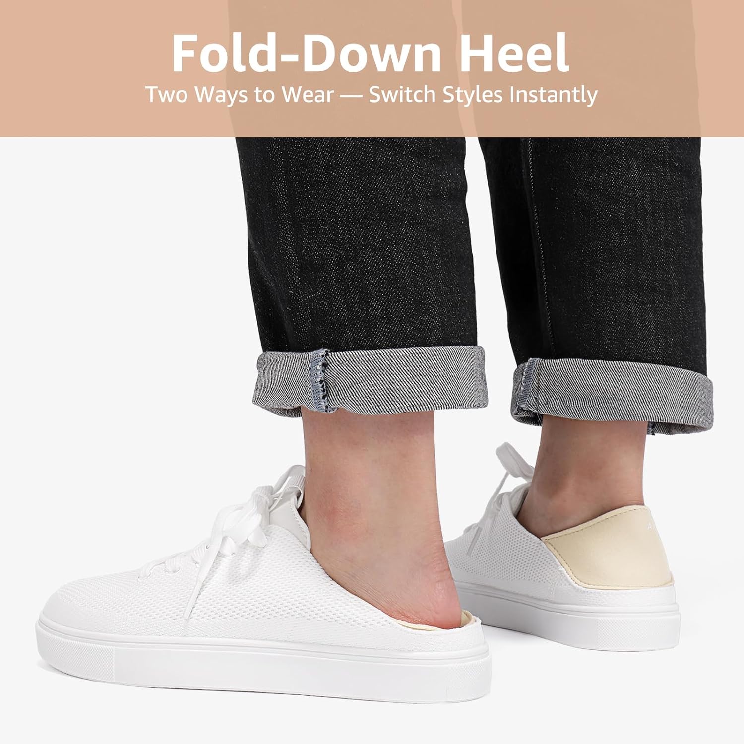 STQ Women's Fashion Sneakers with Fold-Down Heel 2026 Travel Essentials Casual Orthopedic Shoes for Work Commute Daily Wear