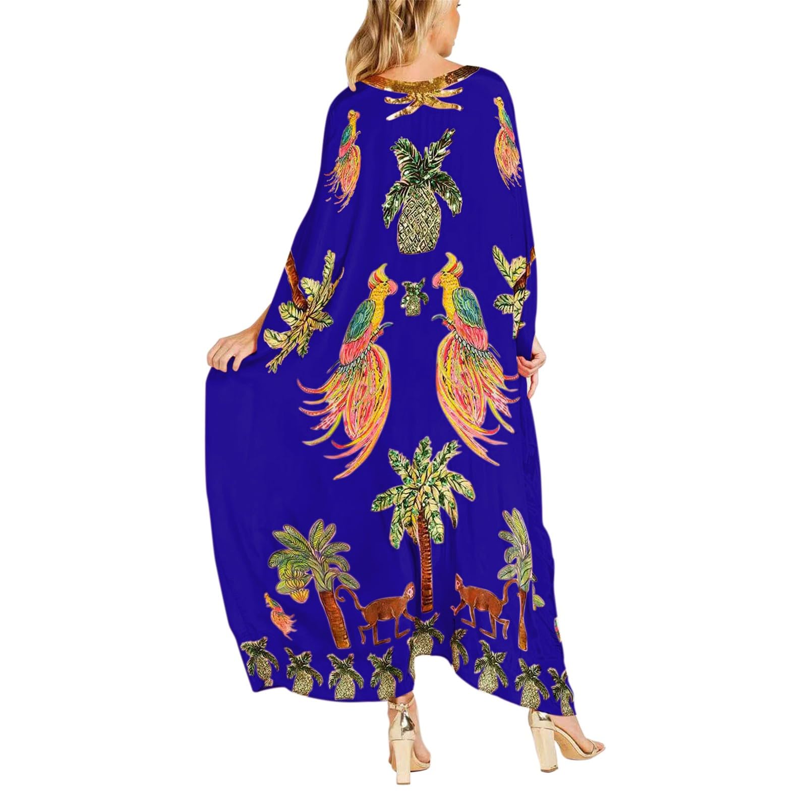 Abito estivo da donna, leggero e arioso, lungo, elegante, da spiaggia, estivo, con scollo a V, con stampa hawaiana, taglie forti, per il tempo libero, vintage, per le vacanze