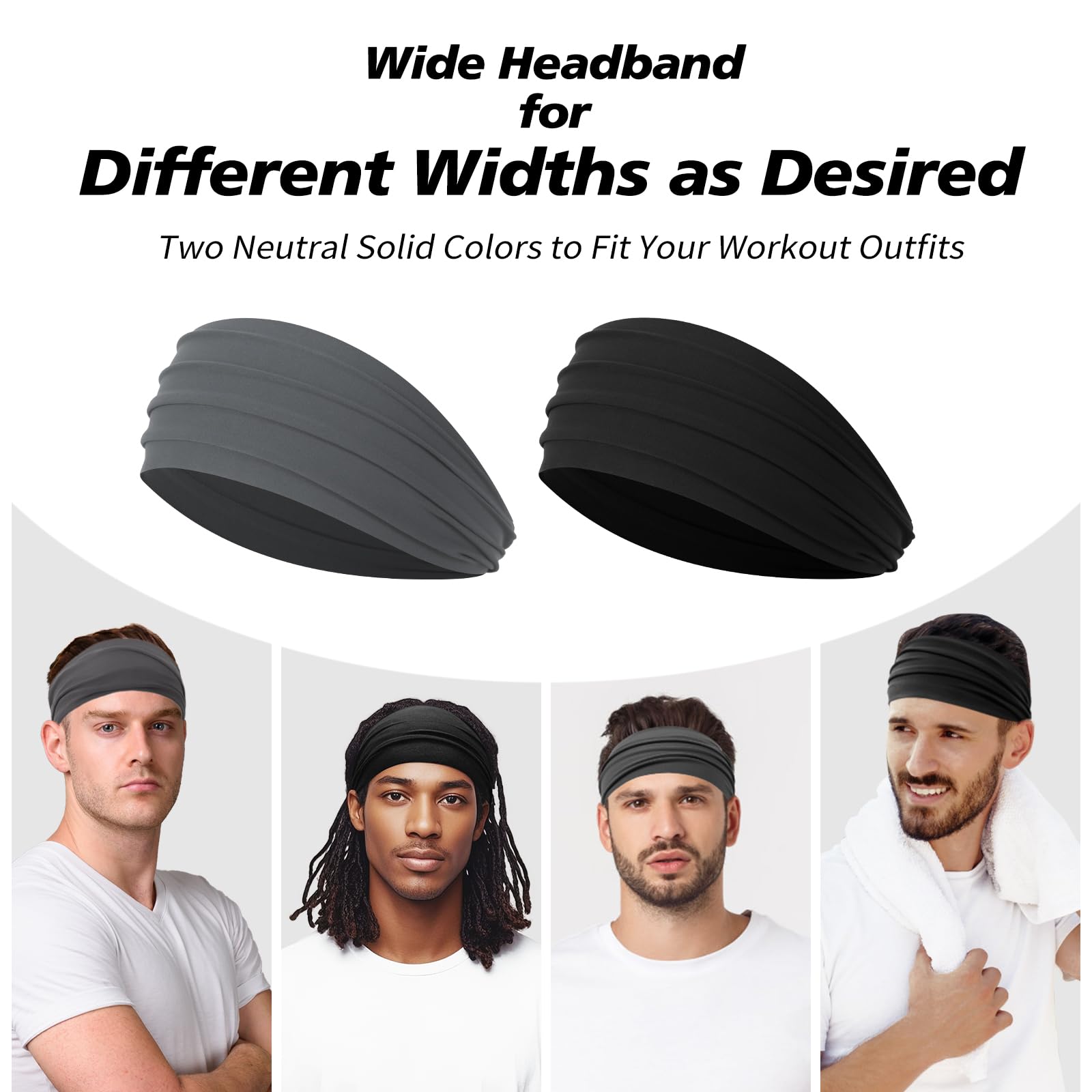 Wide Headbands for Men, Athletic Sweat Bands for Long Hair, Men's Sports Headbands, 8 Pieces