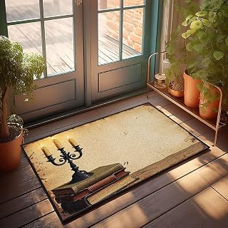 Funny Bar Decor Vintage Books with Candlelight Ambiance. Doormat Large Bath Mat Door Mat for Outside Entry(50X80CM)