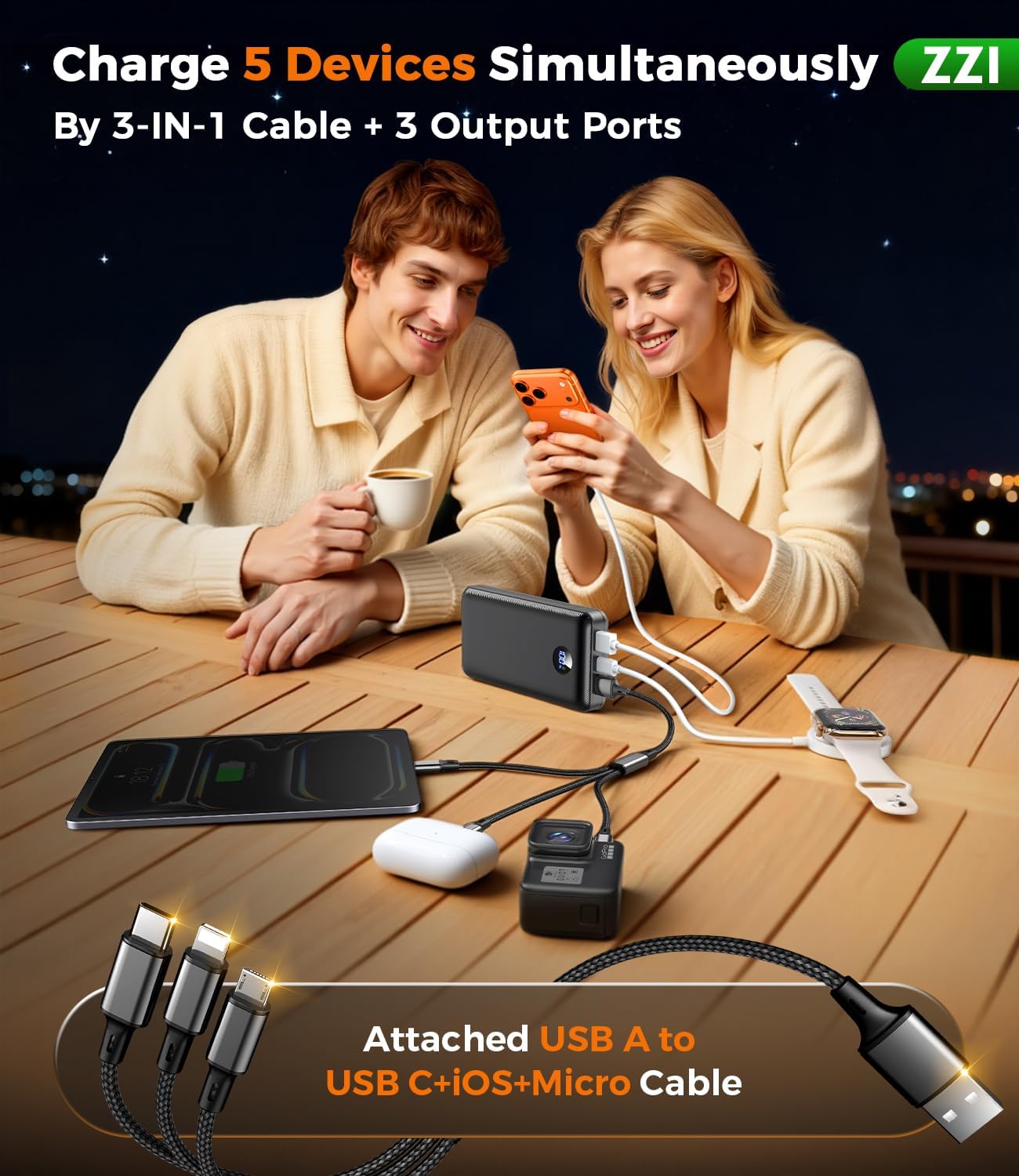 Portable Charger Power Bank, 60000mAh Battery Pack with 3 in 1 USB-C/iOS/Micro-USB Cable, 22.5W Fast Charging Portable Phone Charger, Travel Camping Essential Powerbank for iPhone 17/16 Samsung,Ebony - Image 5