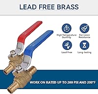 Vista 3 de Paquete de 2 válvulas de cierre PEX de 1/2 pulgada, válvulas de bola de puerto completo de giro de 1/4 pulgada, válvula de cierre de agua fría