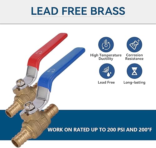 Miniatura 3 de Paquete de 2 válvulas de cierre PEX de 12 pulgada, válvulas de bola de puerto completo de giro de 14 pulgada, válvula de cierre de agua fría (azul),