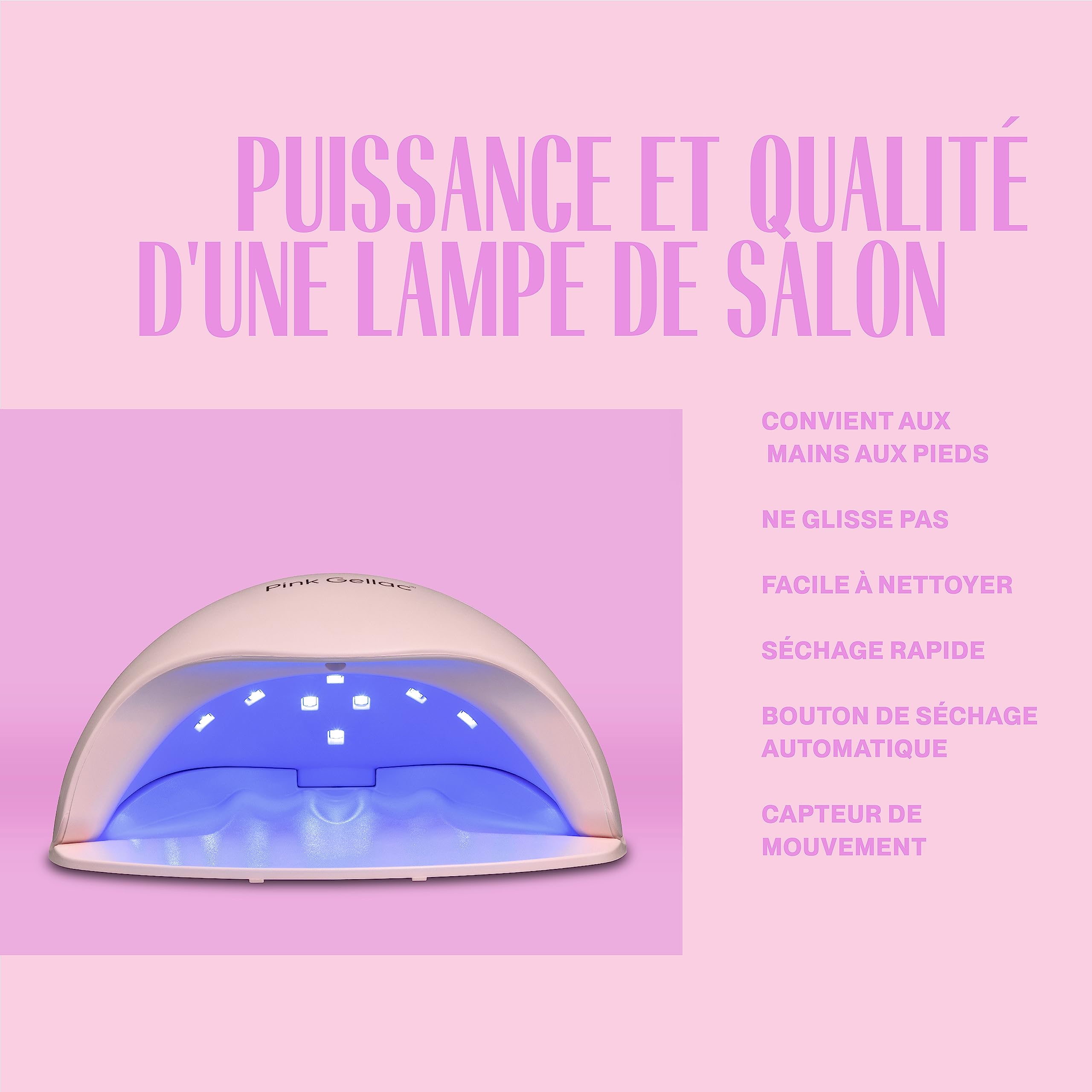 Pink Gellac Kit Vernis Semi Permanent avec Premium Lampe UV LED Rose