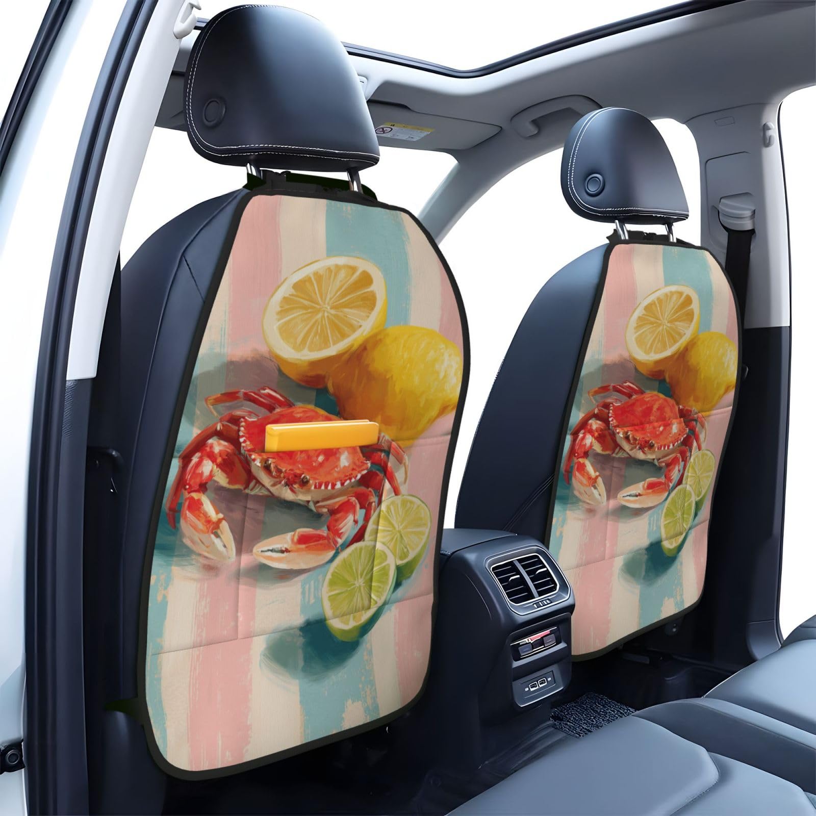 Cute Red Crab Limes Slices Car Seat Back Kick Protectors,2 Pack Kick Mats with Storage Pockets for Vehicles to Protect from Dirt Mud Scratches