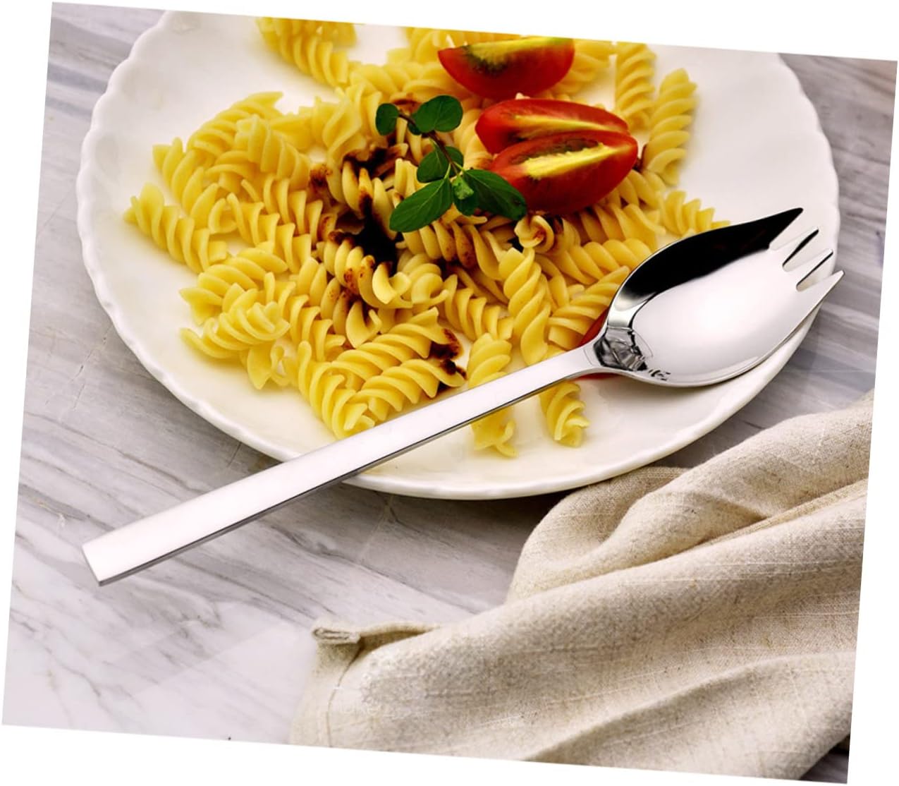 304 Stainless Steel Long Handle Salad Spoon Set 6 Pcs Heavy Duty Sporks for Dining and Soups Dishwasher Safe for Home Kitchen and Parties