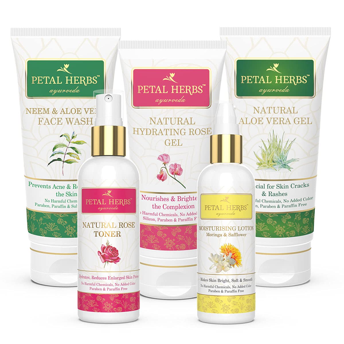 Petal Herbs Ayurveda Complete Skin Care Pack of 5, 100 Gm Neem & Aloe Vera Face Wash + 100 ml