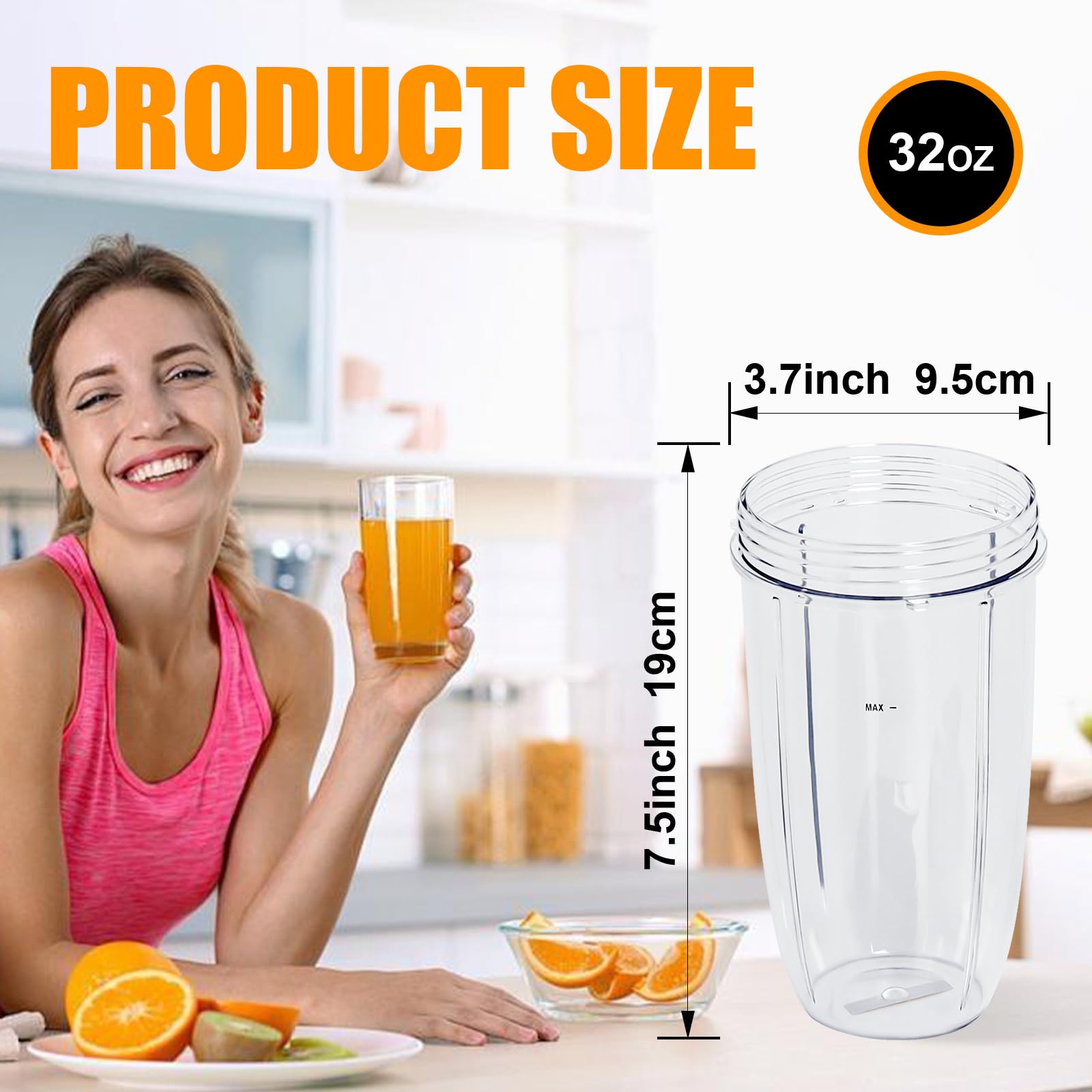 Pièces de Rechange Compatibles avec Nutribullet 600 W/900 W 32 oz, 2 Verres | Blender Bol en Verre Accessoires Avec Couvercles Rabattables, Facile à Nettoyer