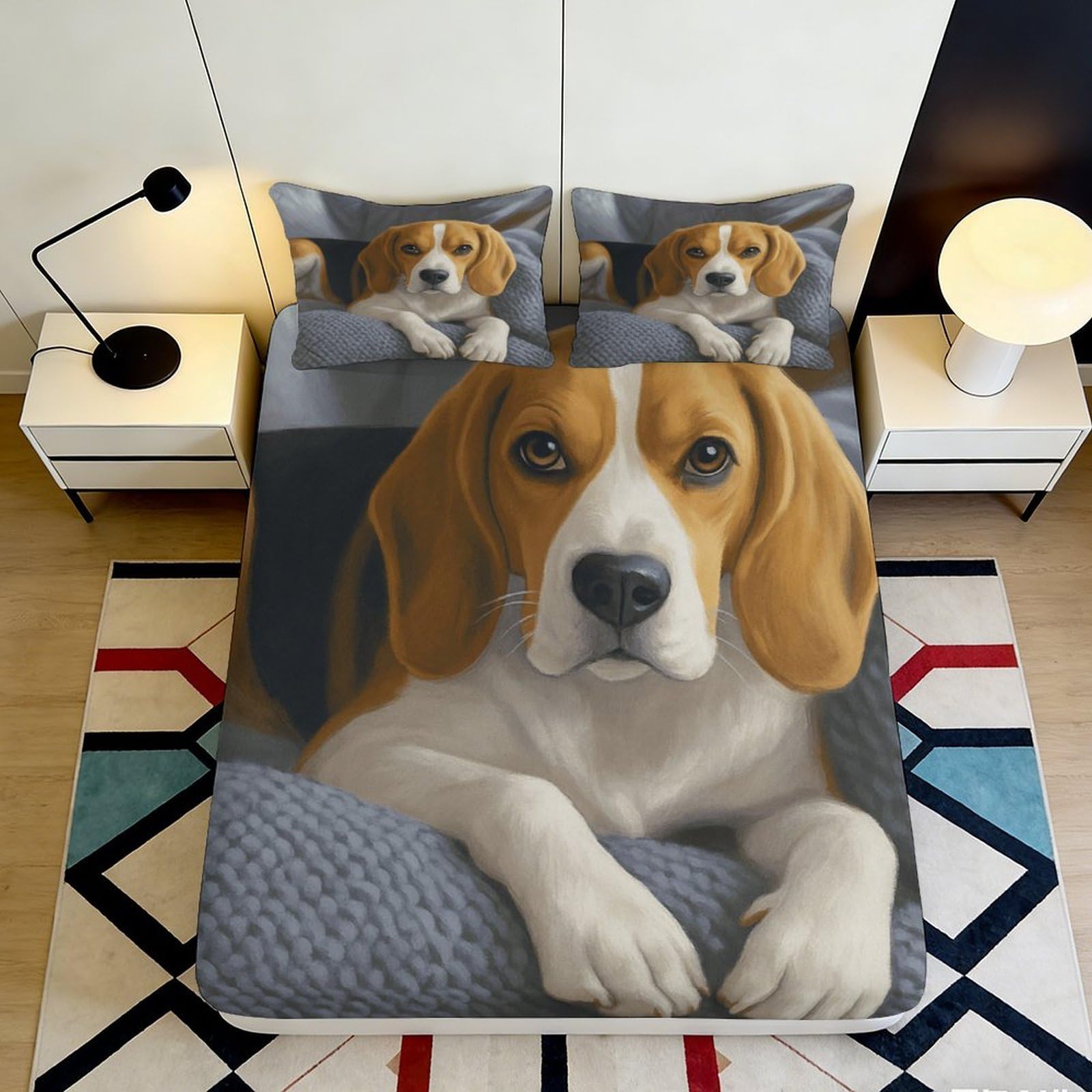 Jqzkxnhpbr Style-6 3D Printed Beagle Dog Fitted Sheet Microfiber Soft Breathable Puppy Bed Cover For Bedroom Guest Room Decor 90X200x25cm
