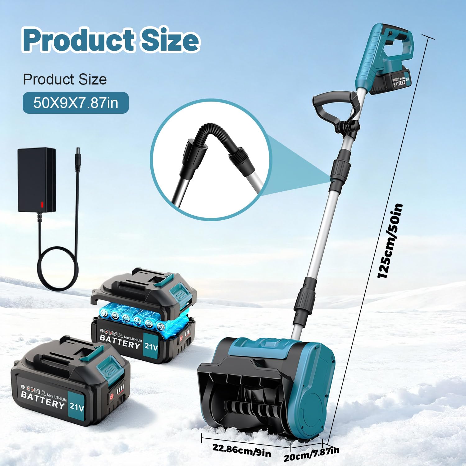 Fraise à Neige sans Fil 28cm Largeur de Travail 6M Distance de Projection avec 2 Batteries 3.0Ah pour Patio, Terrasse et Allée