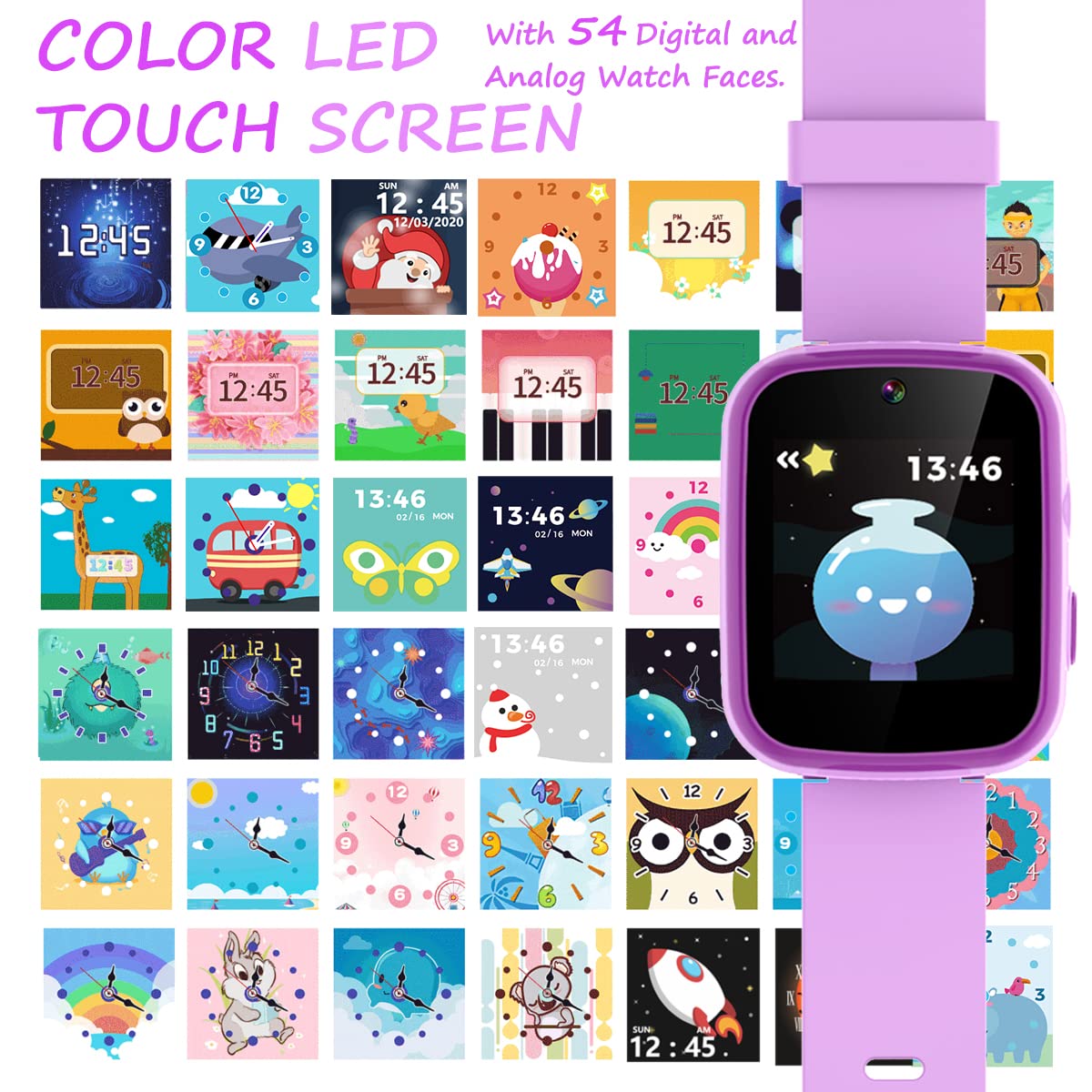 Vakzovy Kids Smart Watch for Girls, Gifts for 3-10 Year Old Girls Dual Camera Touchscreen Toddler Watches with Music Player, Educational Toys Toddles Birthday Gift for Girls Ages 4 5 6 7 8