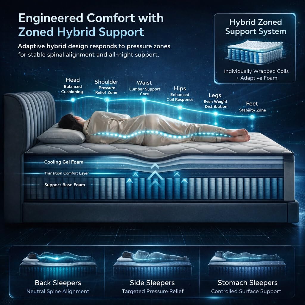 King Size Mattress -12 Inch Hybrid Mattress in a Box, Medium Firm, Cooling Gel Memory Foam & Pocket Springs Pressure Relief, Motion Isolation, CertiPUR-US, Soft Plush Feel, 76" x 80"