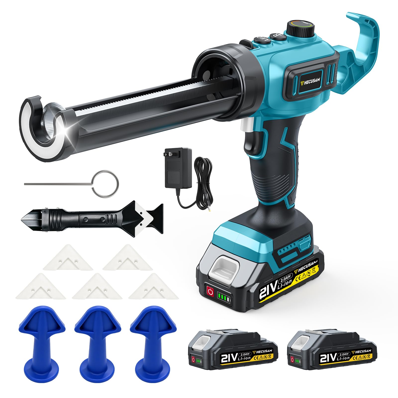Pistola de calafateo eléctrica, 150-310 ml, Equipado con 2*baterías de 2,0 Ah, luz LED, Función antigoteo, PortáTil Cemento Pistola De EléCtrica