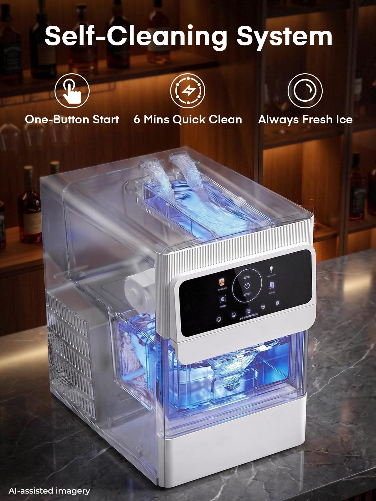 Máquina de Hielo en Esferas, 3 Pzas Esferas de Hielo Extra Grandes de 2.5" Transparentes y sin Grietas en 45 Min, Panel Táctil LCD & Autolimpieza para Cóctel Whiskey Bourbon