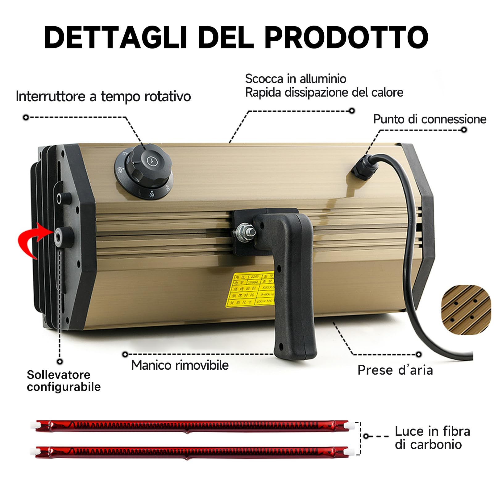 DATOUBOSS Lampada Infrarossi per Carrozzeria 2000W,Lampada per Asciugatura Vernice, Lampada Asciugatura carrozzeria con Timer 0–90 per Riparazione Carrozzeria Auto e Lavori di Verniciatura (650×500m)