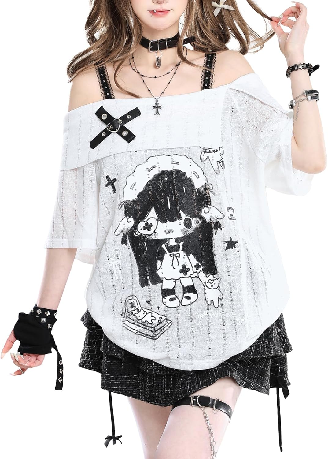 dearstalker ユニフォームTシャツ レース 韓国 フリーサイズ 半袖 ロゴ 刺繍 半袖 Tシャツ トップス 韓国 ストリート系 Y2K ダンス