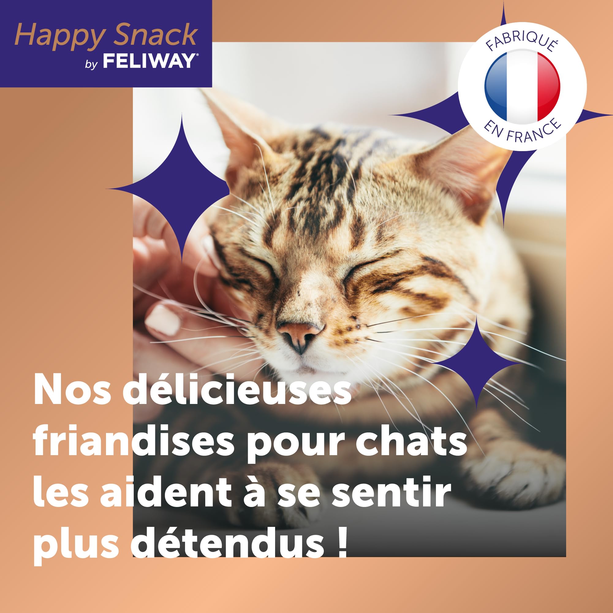 Happy Snack by FELIWAY - Friandises Délicieuses et Apaisantes pour Chats- Boite de 48 Sticks Goûts Poulet et Saumon - Aide Les Chats à se Sentir Plus Calmes et Développe Les Liens Affectifs
